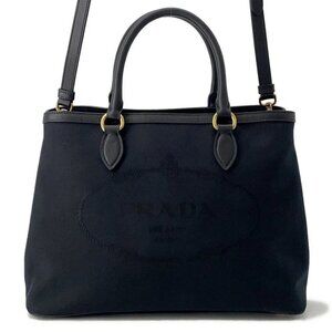 PRADA Jacquard 2WAY Handbag Canvas/Leather